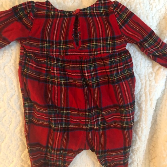 One Piece Plaid Holiday Romper w/Smocking 6-12 Month - Picture 3 of 4